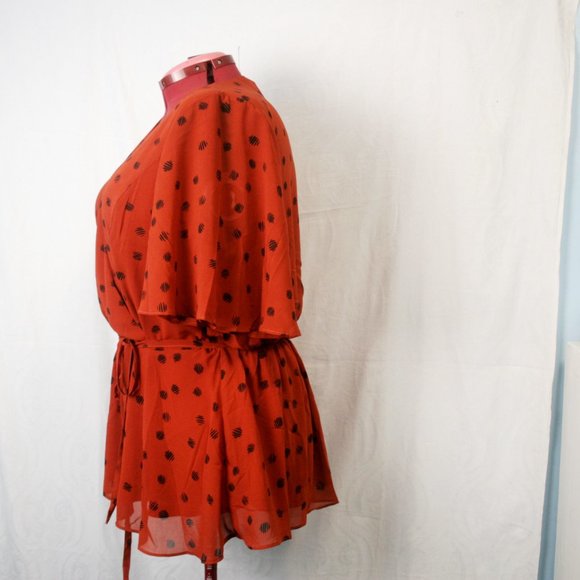 Copper/Orange Cross-Over Blouse with Peplum - Picture 3 of 4